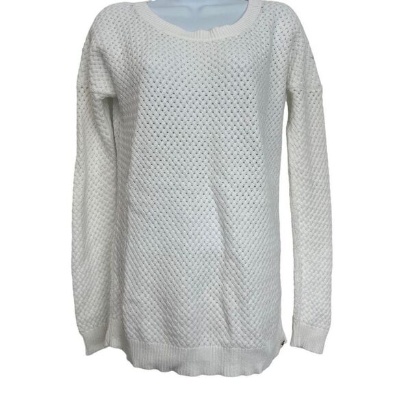 Roxy Knit Cotton Crew Neck Sweater Off White Medium - Picture 2 of 8
